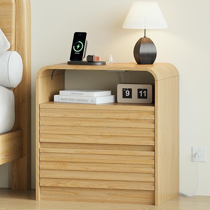 24" Wide Modern Fluted Nightstand by METOTI
