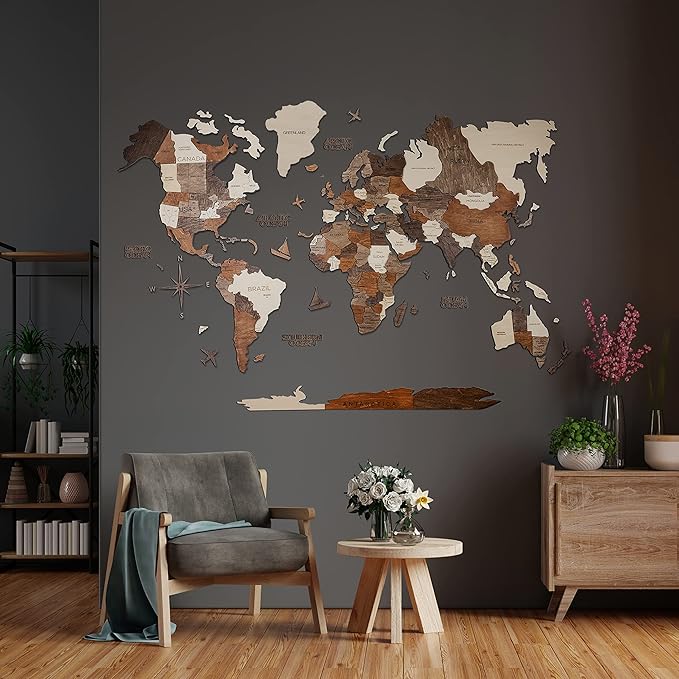 Handmade 3D Wood World Map Wall Art Large Wall Decor Track Your World Travels - Image 2