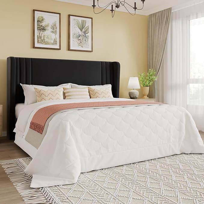 SHA CERLIN Full Size Velvet Upholstered Platform Bed Frame by SHACERLIN
