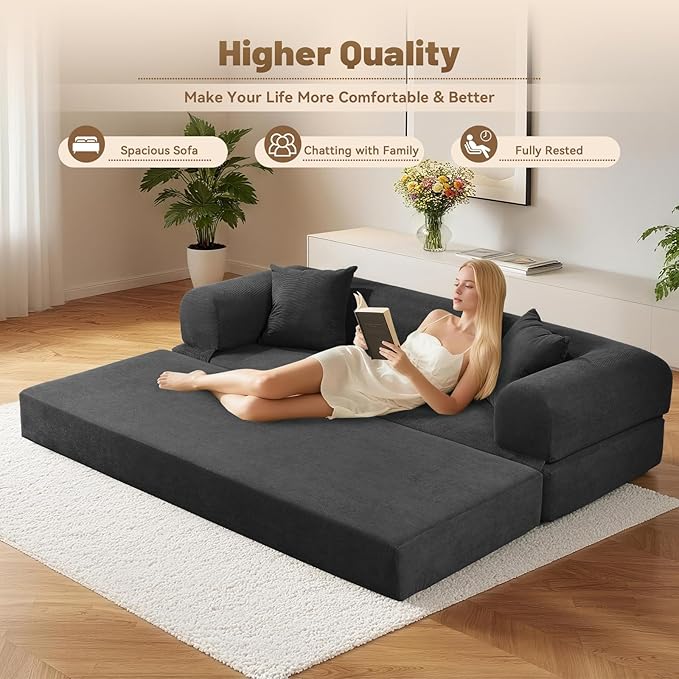 Convertible Sofa Bed, Corduroy Pull Out Couch Boneless Couches - Image 5