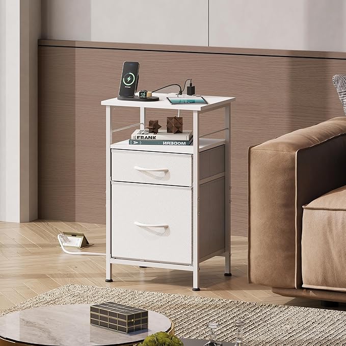 WLIVE Night Stand with Charger Station, Bedside Table, Small Dresser - Image 8