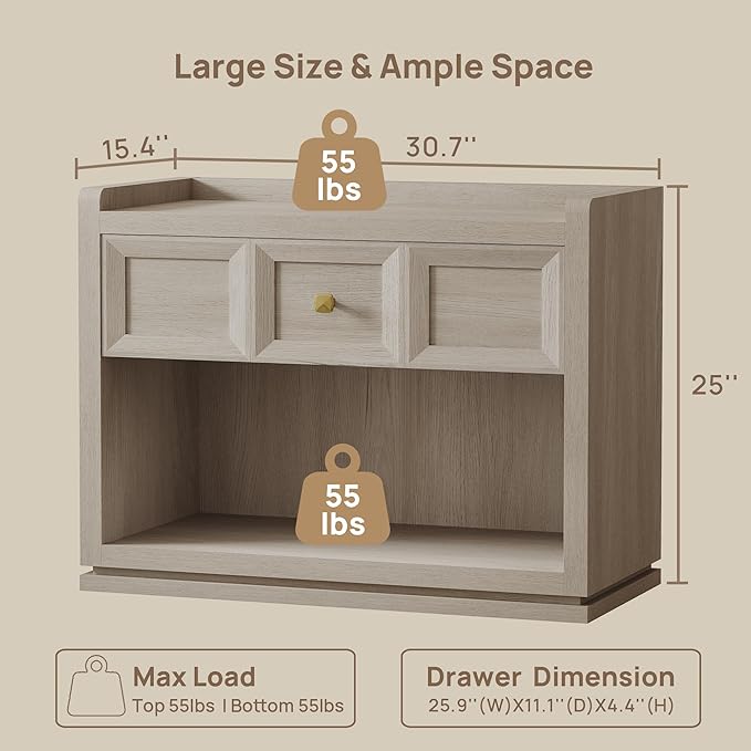 SICOTAS 31" Wide Nightstands Set of 2, Large Night Stands - Image 2