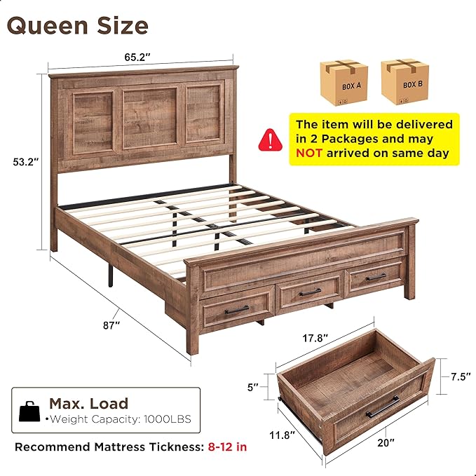 ACCOHOHO Farmhouse Queen Size Bed Frame - Image 2