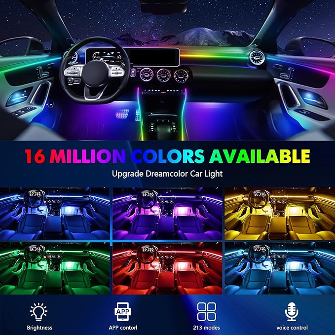 2026 Upgraded Acrylic Interior Car LED Strip Light Dual-Zone Wireless App - Image 3