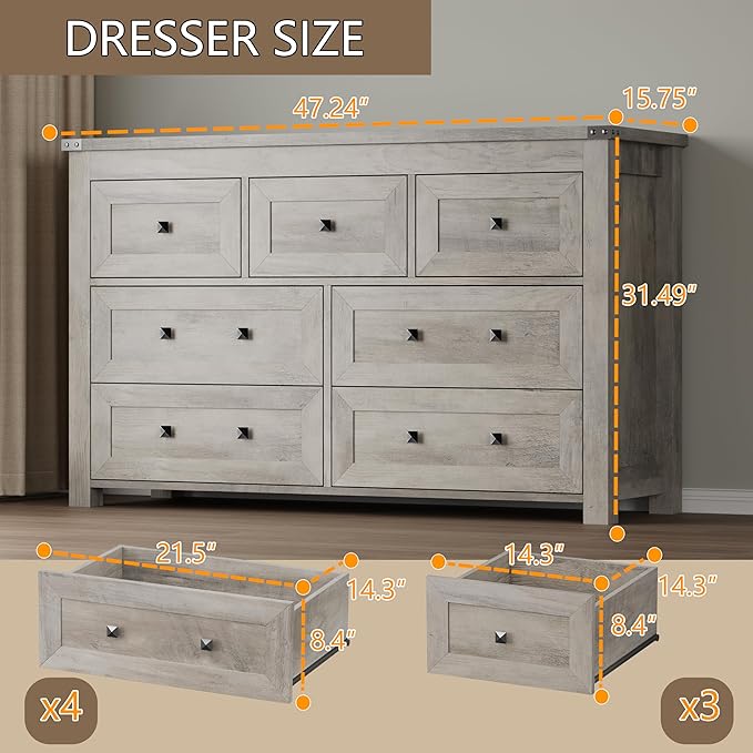7-Drawer Dresser, Modern Wooden Storage Chest of Drawers, Dresser TV Stand - Image 2