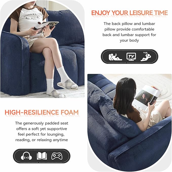 Corduroy Boneless Living Room Sets, Modern Upholstered Loveseat - Image 6
