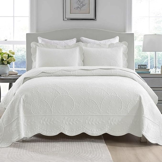 MarCielo 3-Piece 100% Cotton Oversized Bedspread Lightweight Quilt Coverlet by MarCielo