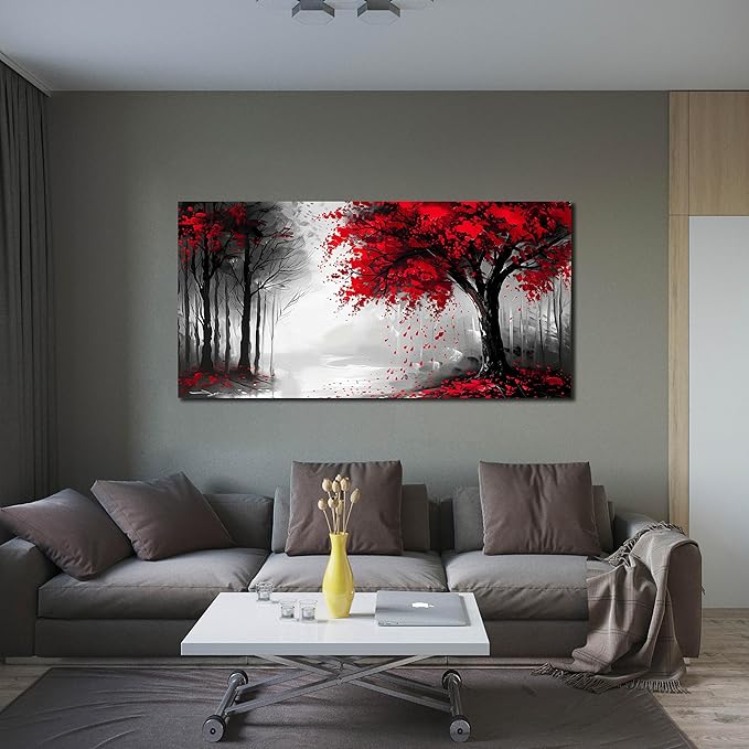 Large Canvas Wall Art for Living Room Black White and Red Forest Print Pictures - Image 6