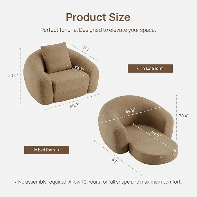 SICOTAS Curved Sofa Couch Bed for Living Room Convertible Futon Cloud Boneless - Image 2