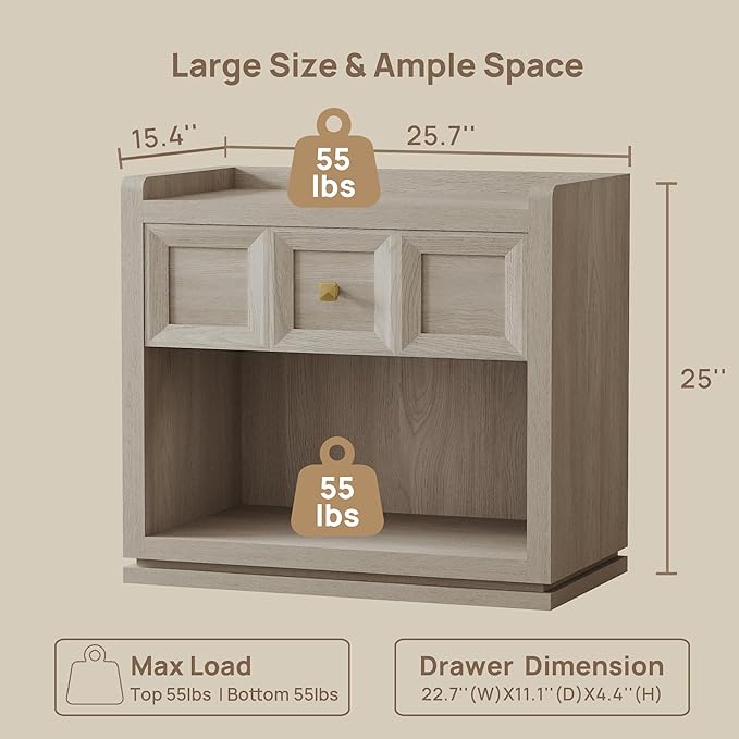 SICOTAS Night Stand Set 2, Large Queen Size Nightstands Set of 2, Modern - Image 2