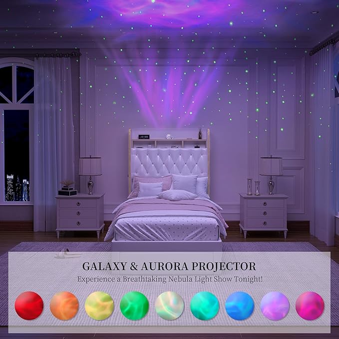 Twin LED Bed Frame with Storage Drawer, PU Upholstered Platform Beds with - Image 7
