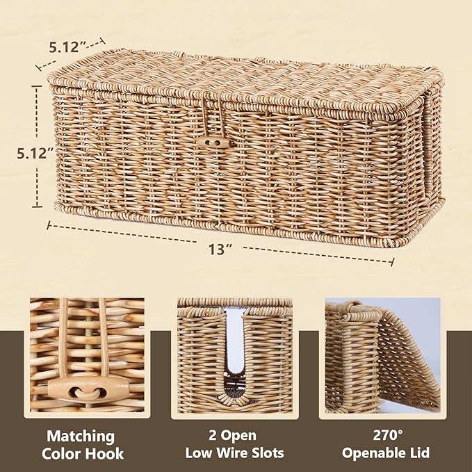 BROWNLILY Cable Management Box, Rattan Style Cord Organizer - Image 2