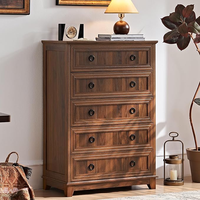 Farmhouse 5 Drawer Dresser for Bedroom Set of 2, 42.5" Tall Small Dressers & - Image 3