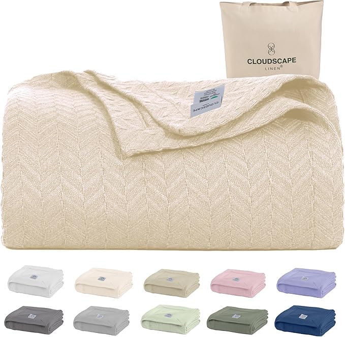 Cloud Scape Linen 100% Cotton Blanket King 92x108 Ivory by CloudScapeLinen