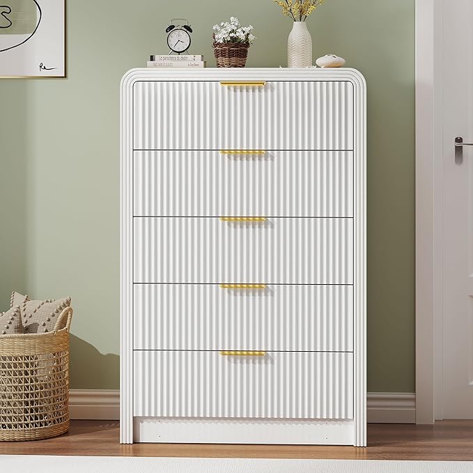 Fluted 5 Drawers Dresser, Wood Drawer Organizer - Image 5