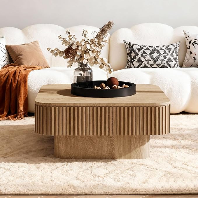LKTART Coffee Table for Living Room, Accent Fluted Square Coffee Table - Image 2