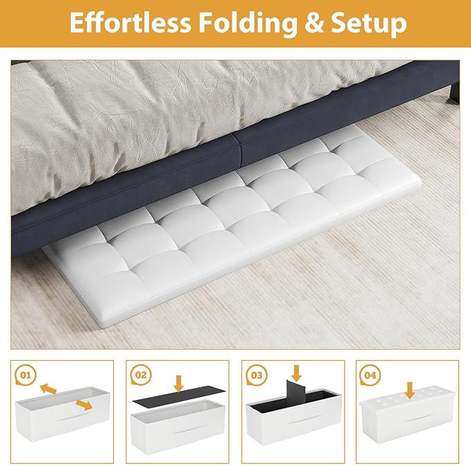 Giantex 43 Inches Folding Storage Ottoman Bench, Upholstered PU Leather Storage - Image 9