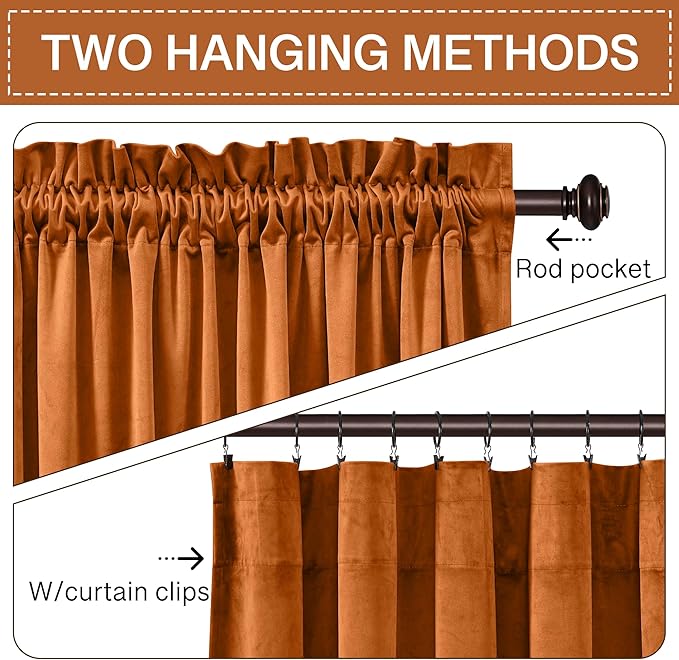 StangH Orange Velvet Curtains 108 inches Long, Extra Long Luxury Home Decor - Image 3