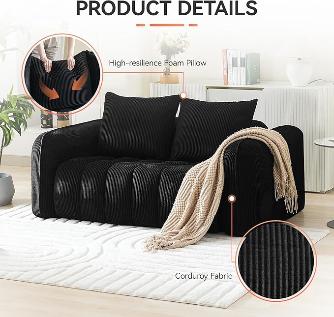 66'' Boneless Loveseat Sofa, 2 Seater Tufted Deep Seat Couch - Image 4