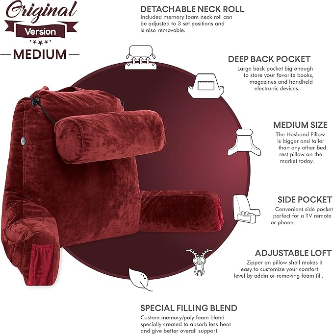 Husband Pillow Medium Maroon, Backrest - Image 5