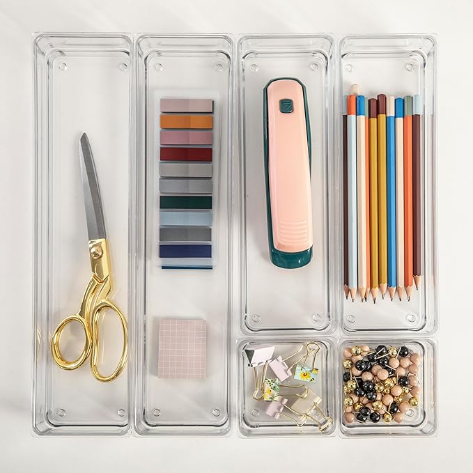 Martha Stewart Miles Plastic Stackable Office Desk Drawer Organizers - Image 4