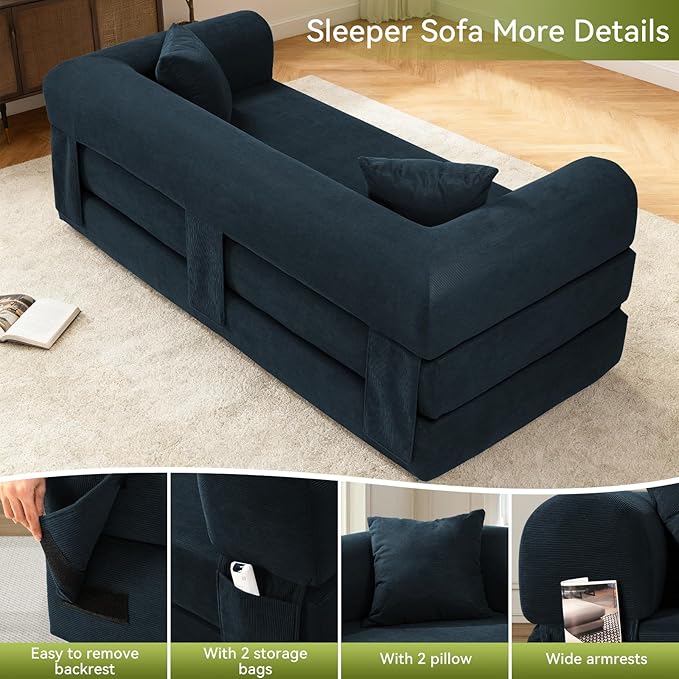 Convertible Futon Sofa Bed, Oversized Queen Sleeper Sofa in a Box, Corduroy - Image 7