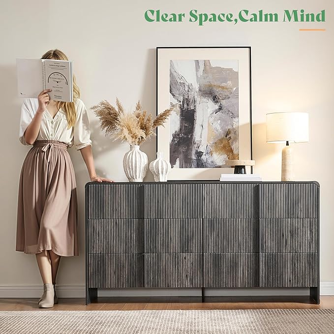 AMERLIFE 63" Fluted 6 Drawer Dresser, Long Modern Chest of Storage Drawers - Image 7