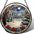 DASTOLL Stained Glass Window Hanging Christmas Tree Winter Snow Night Scenery by DASTOLL