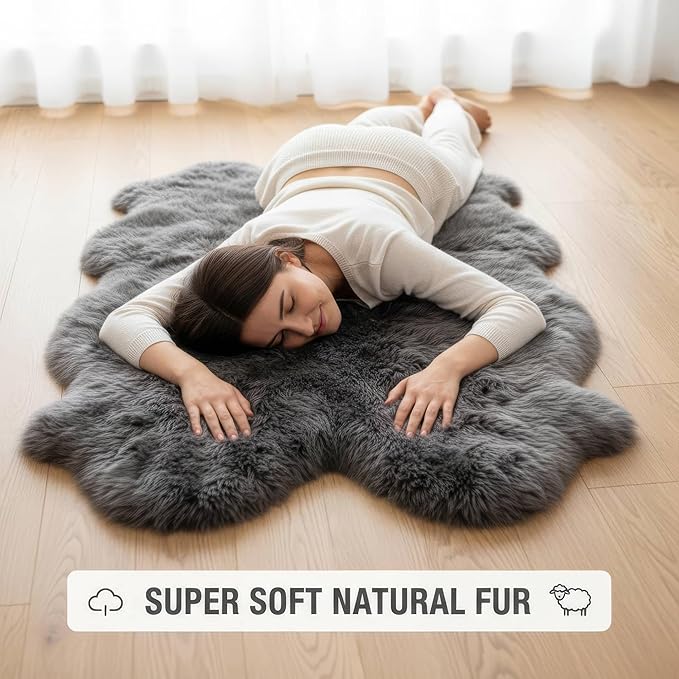 Premium Gray Sheepskin Rug Genuine Quad 4x6ft Pelt Fluffy Fur Rug - Image 2