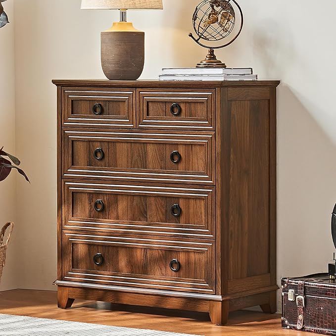 Farmhouse 5 Drawer Dresser for Bedroom, 33.2" Tall Small Dressers & Chest of by Joaxswe