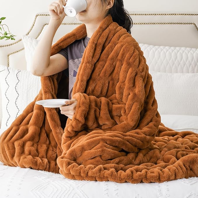 BATTILO HOME Burnt Orange Faux Fur Throw Blanket - Image 9
