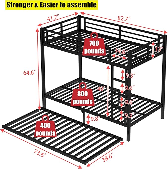 LUCALEO Stronger & Truly Reinforced Heavy Duty Metal Bunk Bed Twin XL Over Twin - Image 2