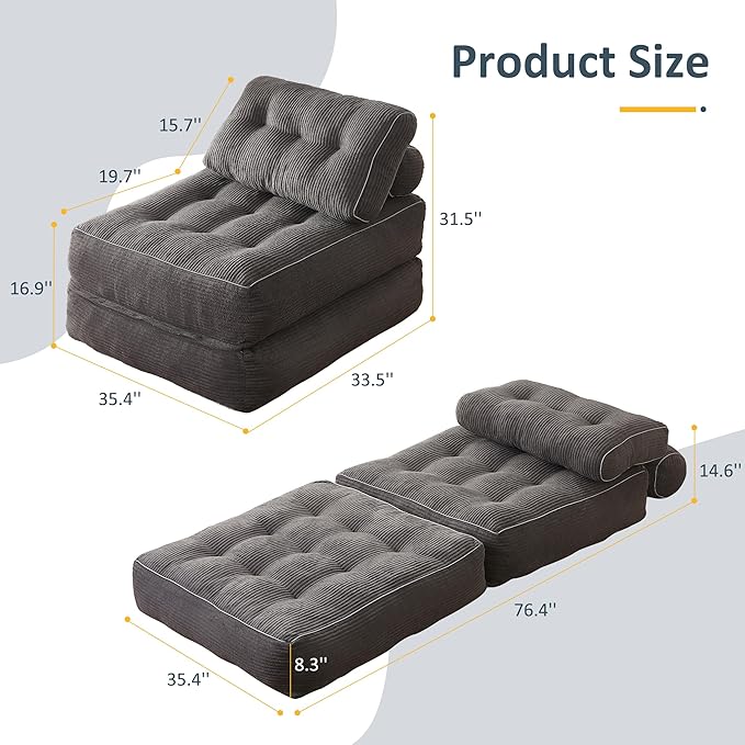 Folding Chair Bed, Futon Sofa Bed, Floor Couch - Image 2