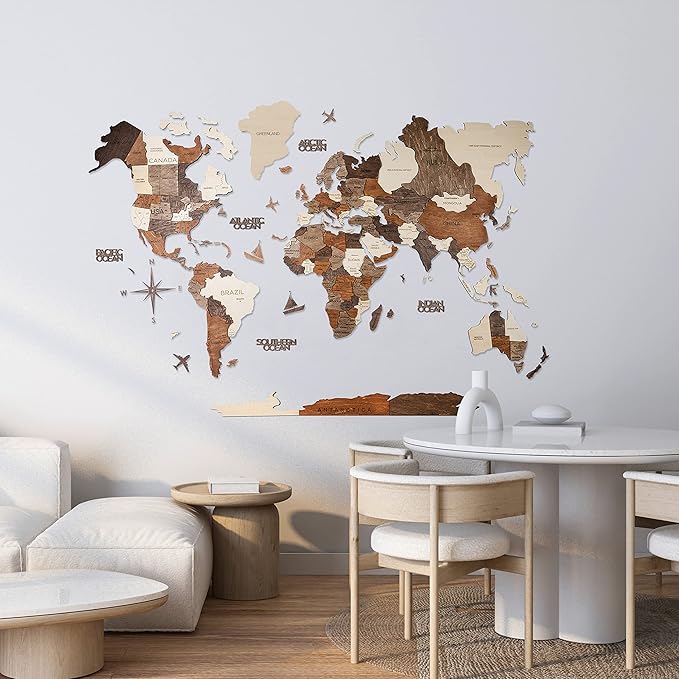 Handmade 3D Wood World Map Wall Art Large Wall Decor Track Your World Travels - Image 3
