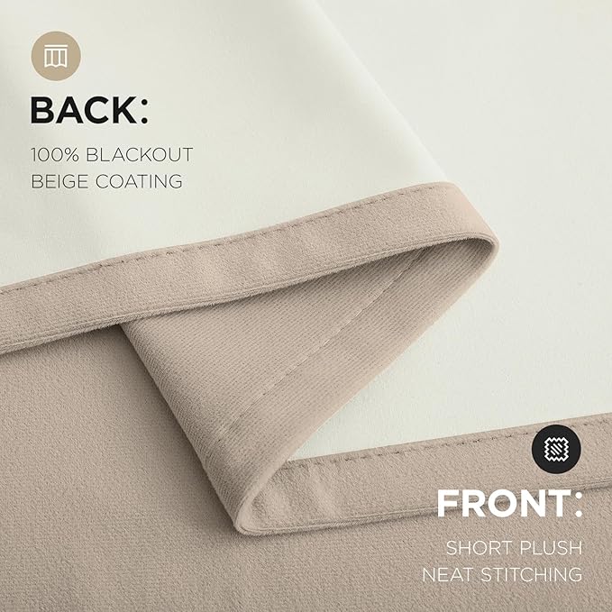 Joydeco Light Beige 100% Blackout Curtains 96 Inch 2 Panels, Luxury Thermal - Image 8
