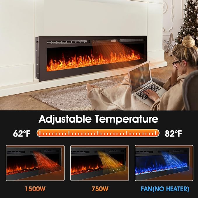90 inch Ultra-Thin Electric Fireplace Recessed and Wall Mounted - Image 3