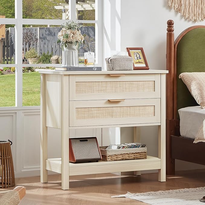 LEYAOYAO 31.5" Wide Rattan Night Stand, Oversized Large Boho Nightstand - Image 7