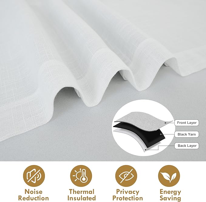 DriftAway Double Layer Linen Blackout Tie Up Curtains Thermal Insulated Fully - Image 4