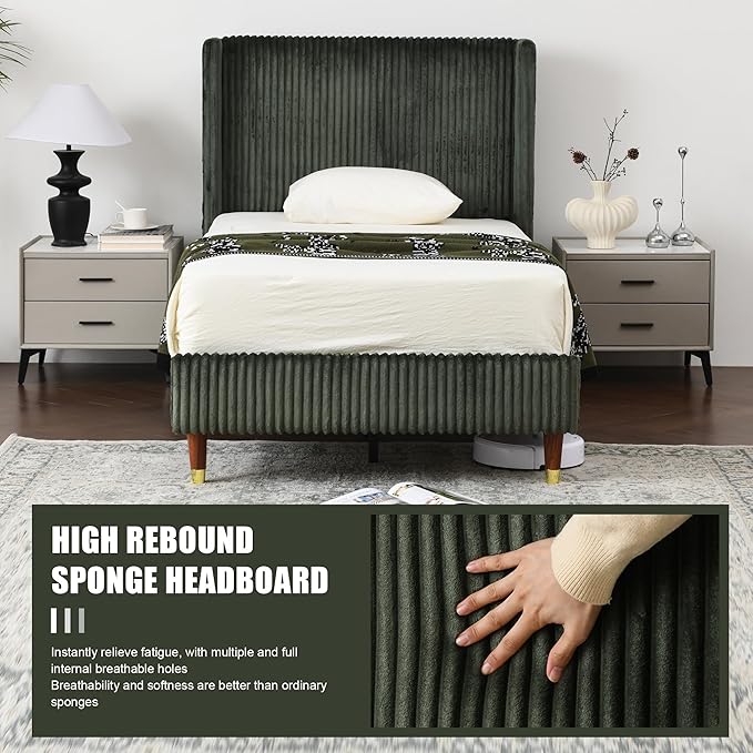 PINJU Twin Size Bed Frame, Upholstered Platform Bed - Image 6
