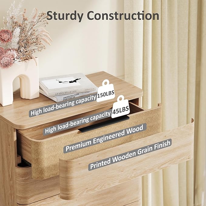 5 Drawer Dresser for Bedroom, Curved Profile Design, Wooden Closet - Image 7