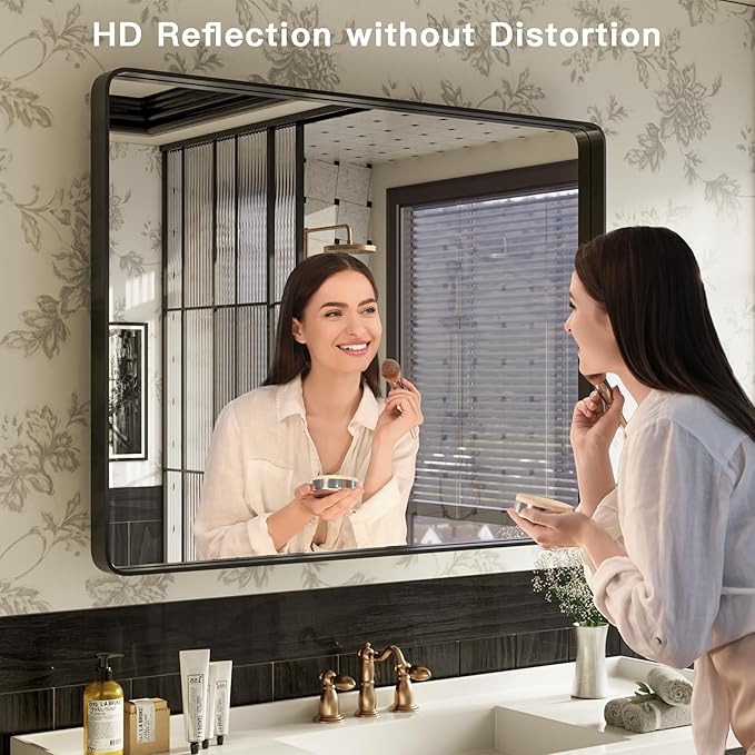 ISKM Black Bathroom Mirror for Wall 48" x 32" Matte Black Framed Vanity Mirror - Image 2