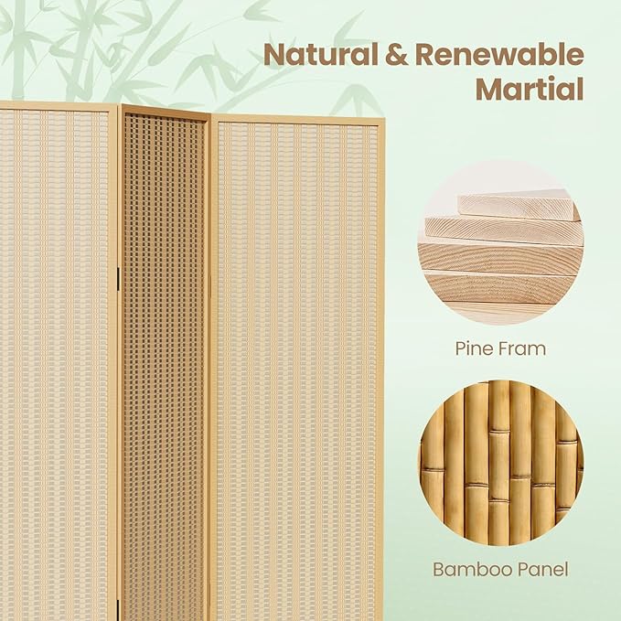 6 Panel Room Divider and Folding Screen, Bamboo Room Divider - Image 3