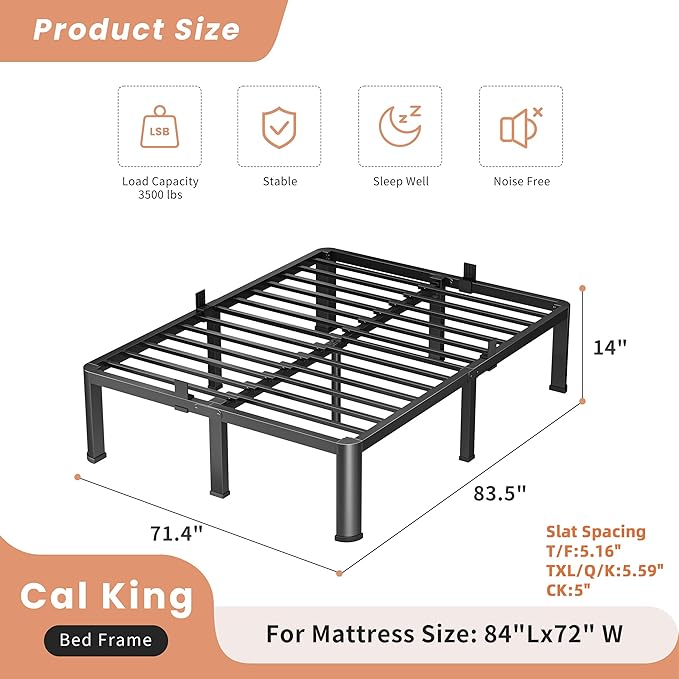 14 Inch California King Heavy Duty 3500 lbs Bed Frame - Image 3