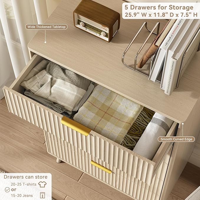 CARPETNAL Fluted 5 Drawers Dresser - Image 5