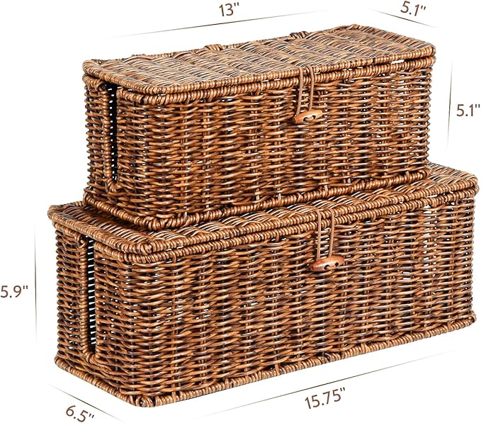 BROWNLILY Rattan Wire Storage Box, Handmade Cord Organizer - Image 3