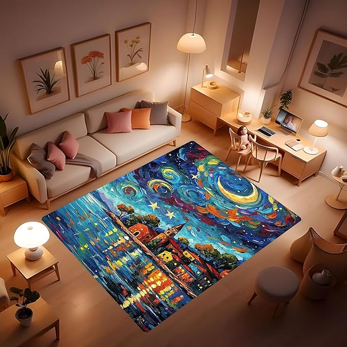 Machine Washable 2' x 3' Seaside Villages and Churches Area Rug, Bule Floor mat - Image 3