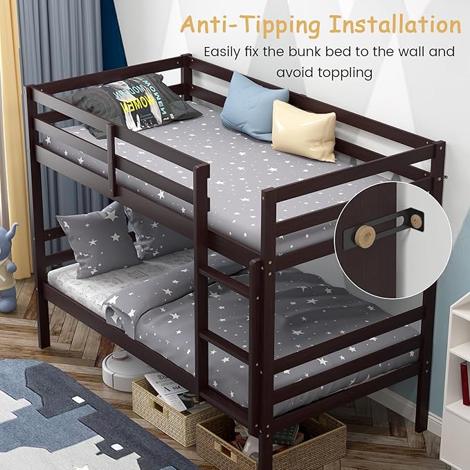 Giantex Bunk Bed Twin Over Twin, Solid Wood Bunk Bed - Image 8