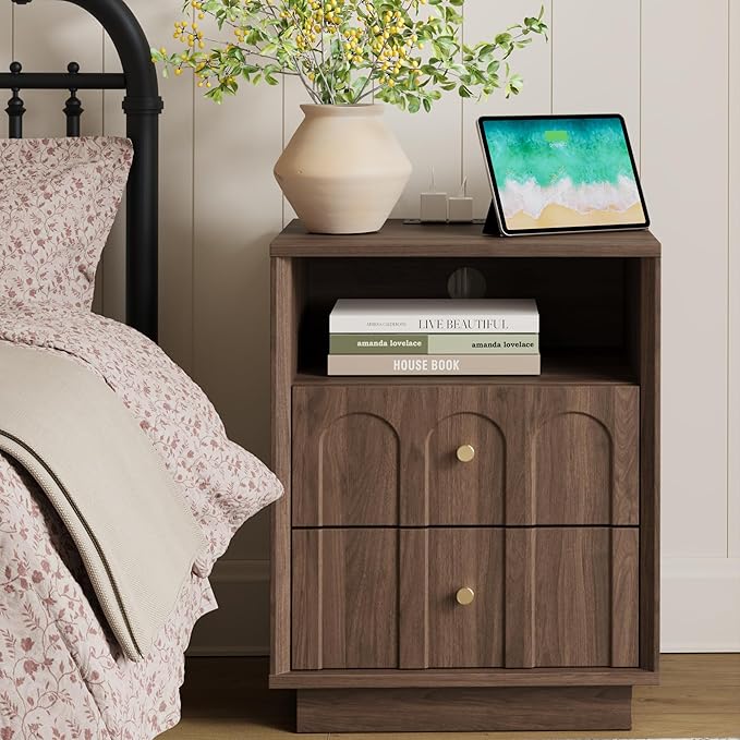 Nightstand Set of 2 with Charging Station, Mid Century Modern Nightstand with - Image 8