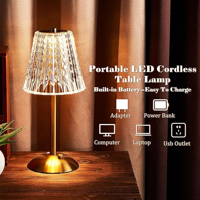 Liliful 8 Pcs Cordless Table Lamp Rechargeable Touch LED Small Gold Portable - Image 3