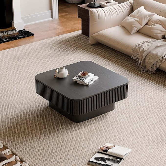 Square Small Coffee Table with Storage, Modern Wooden Coffee Table with Solid - Image 7